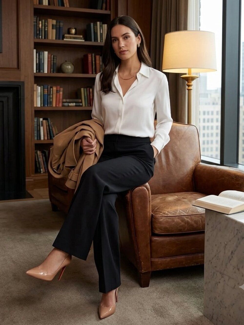Calvin Klein Black Virgin Wool Wide Leg Trousers High Rise Professional